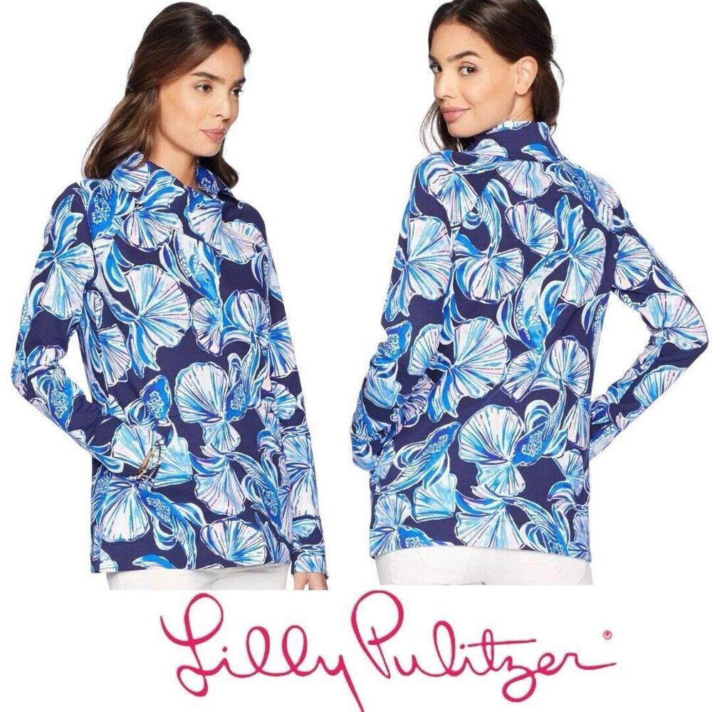 Lilly Pulitzer‎ Booker Popover UPF 50+ Bright Navy in Reel Life Size XS NWT $98